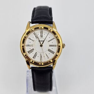 VTG Guess Women's Watch 34MM White Dial Black Leather Bands New Battery